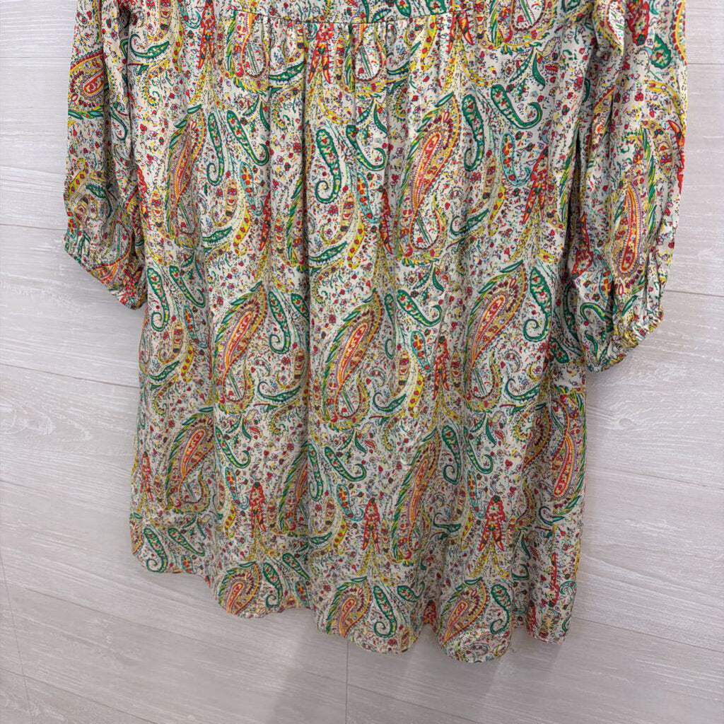 Esley White/ Multi Print Long Sleeve Dress Small