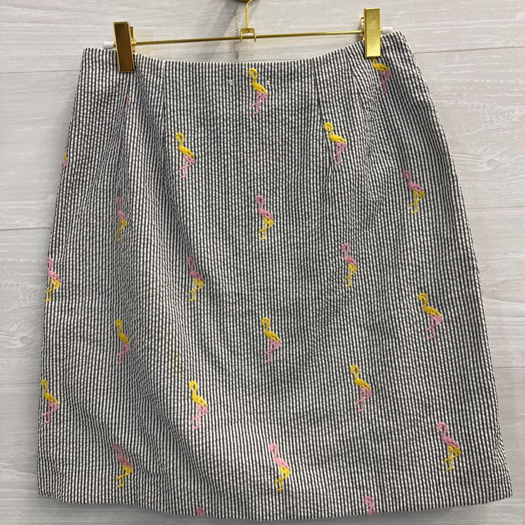 White/ Grey Striped Embroidered Flamingo Skirt 8