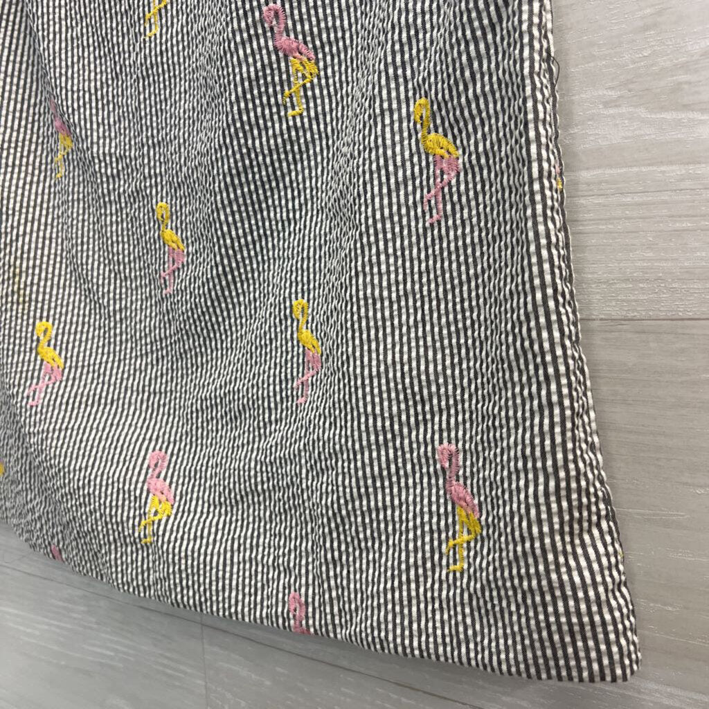White/ Grey Striped Embroidered Flamingo Skirt 8