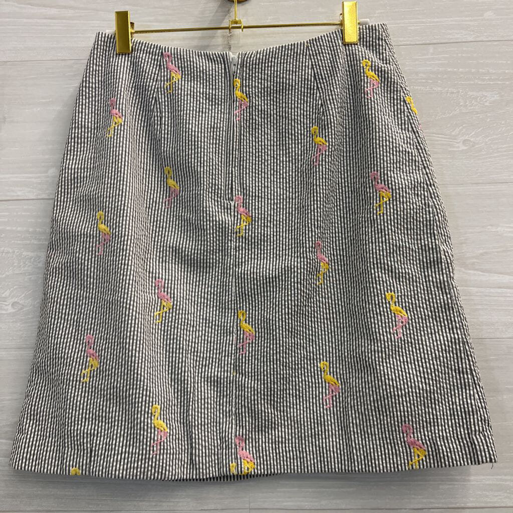 White/ Grey Striped Embroidered Flamingo Skirt 8