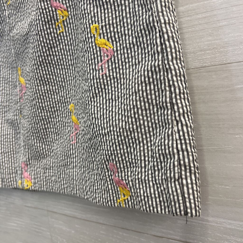 White/ Grey Striped Embroidered Flamingo Skirt 8