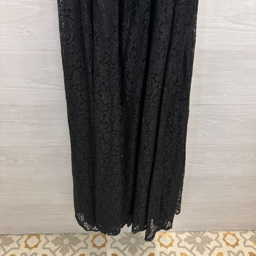 Vintage Black Lace Halter Neck Long Formal Dress Small