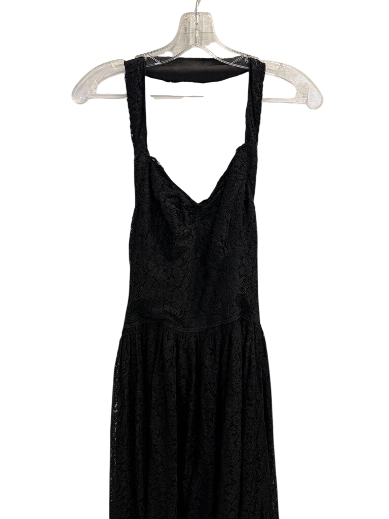 Vintage Black Lace Halter Neck Long Formal Dress Small