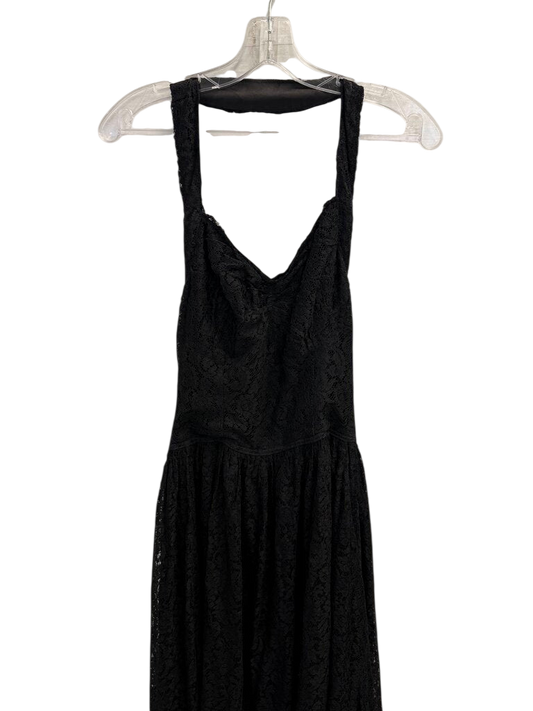 Vintage Black Lace Halter Neck Long Formal Dress Small