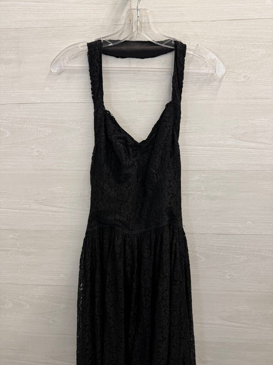Vintage Black Lace Halter Neck Long Formal Dress Small