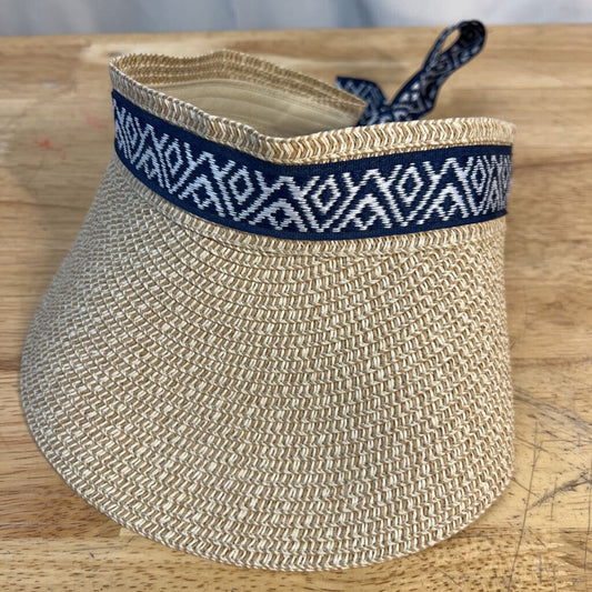Sea and Grass Brown/ Navy Tie Straw Visor