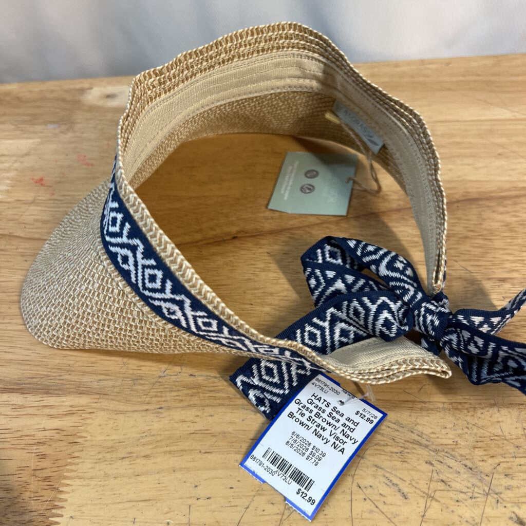 Sea and Grass Brown/ Navy Tie Straw Visor
