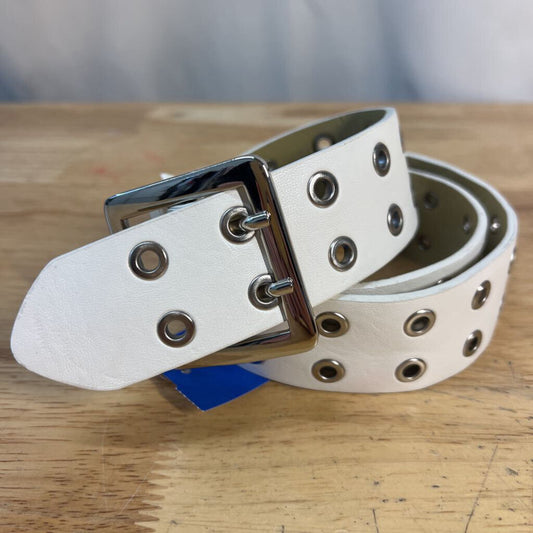 White Leather Silver Grommet Belt Medium
