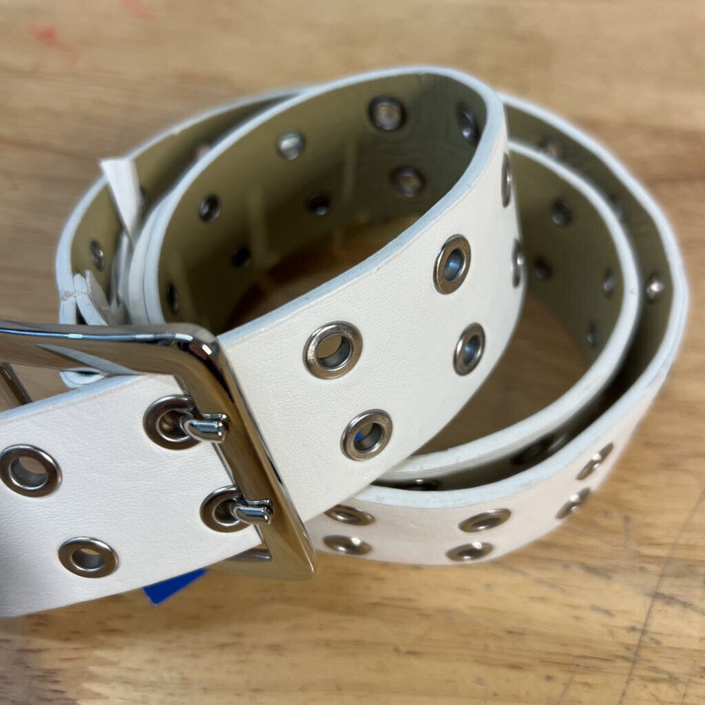 White Leather Silver Grommet Belt Medium