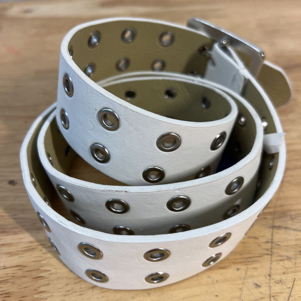White Leather Silver Grommet Belt Medium