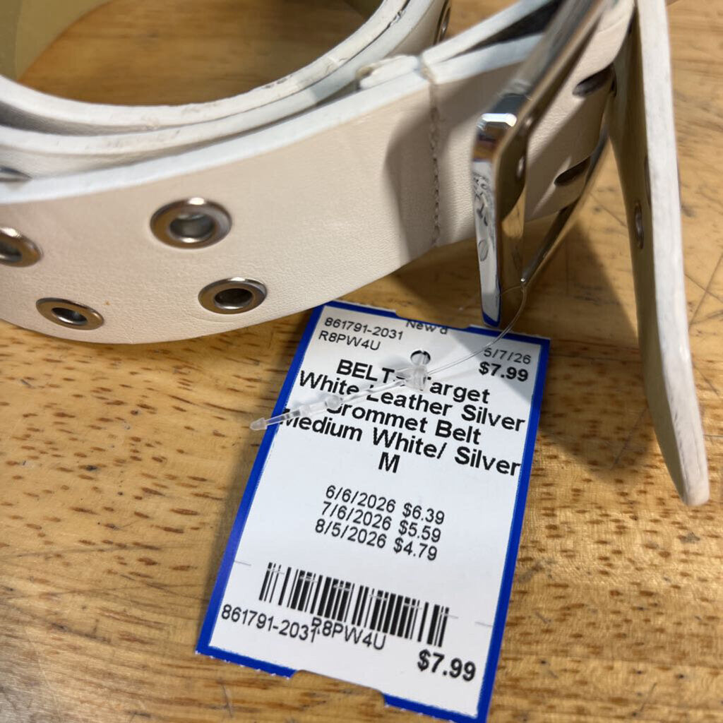 White Leather Silver Grommet Belt Medium