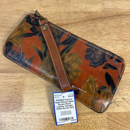 Patricia Nash Brown Floral Leather Wristlet Wallet