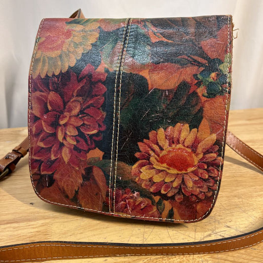 Patricia Nash Brown Floral Leather Crossbody Purse