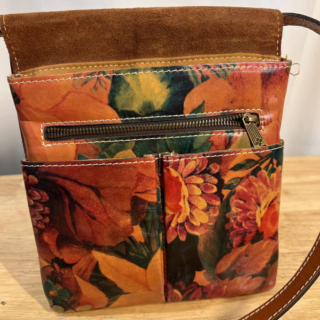 Patricia Nash Brown Floral Leather Crossbody Purse