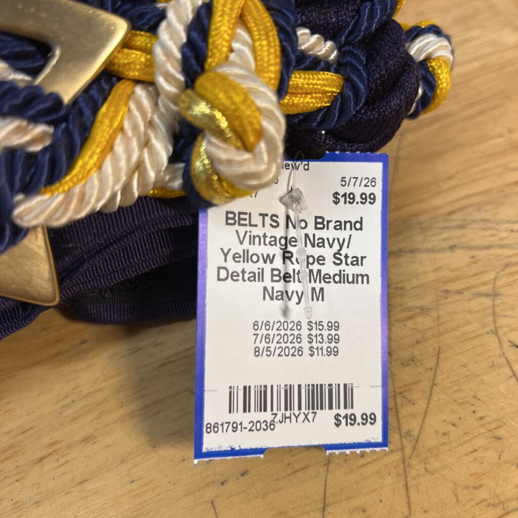 Vintage Navy/ Yellow Rope Star Detail Belt Medium