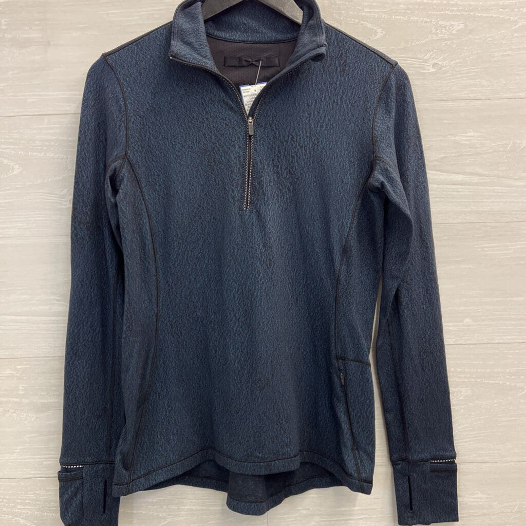 Lululemon Teal/ Black Print Quarter Zip Long Sleeve Athletic Top Small