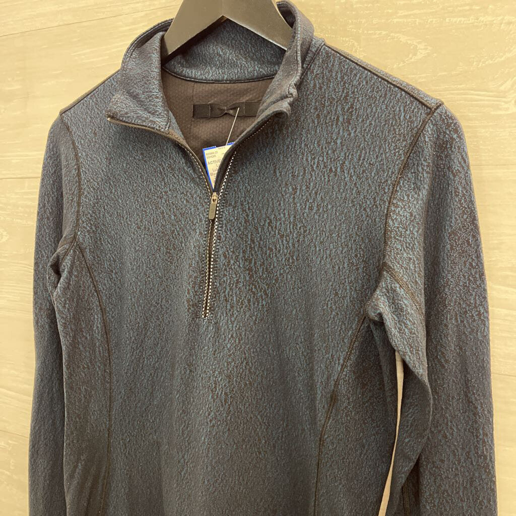 Lululemon Teal/ Black Print Quarter Zip Long Sleeve Athletic Top Small