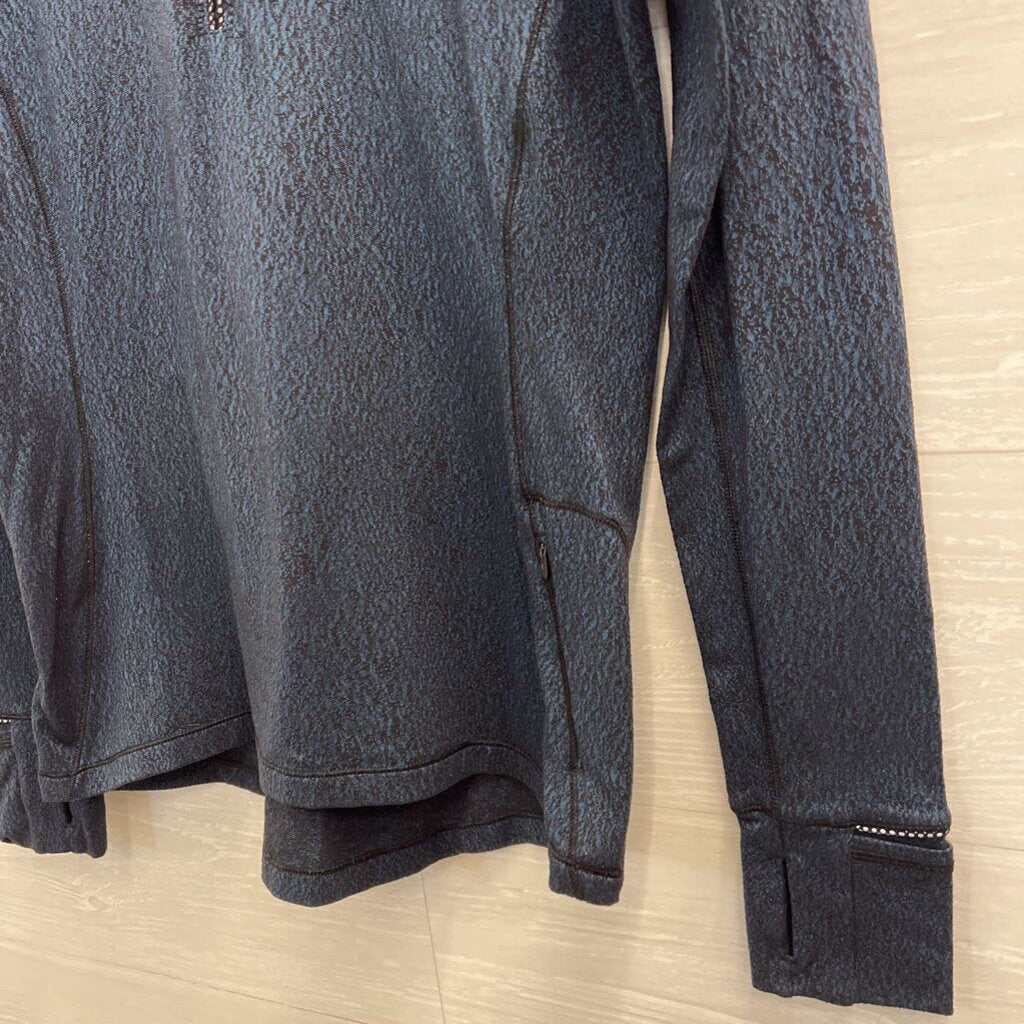 Lululemon Teal/ Black Print Quarter Zip Long Sleeve Athletic Top Small