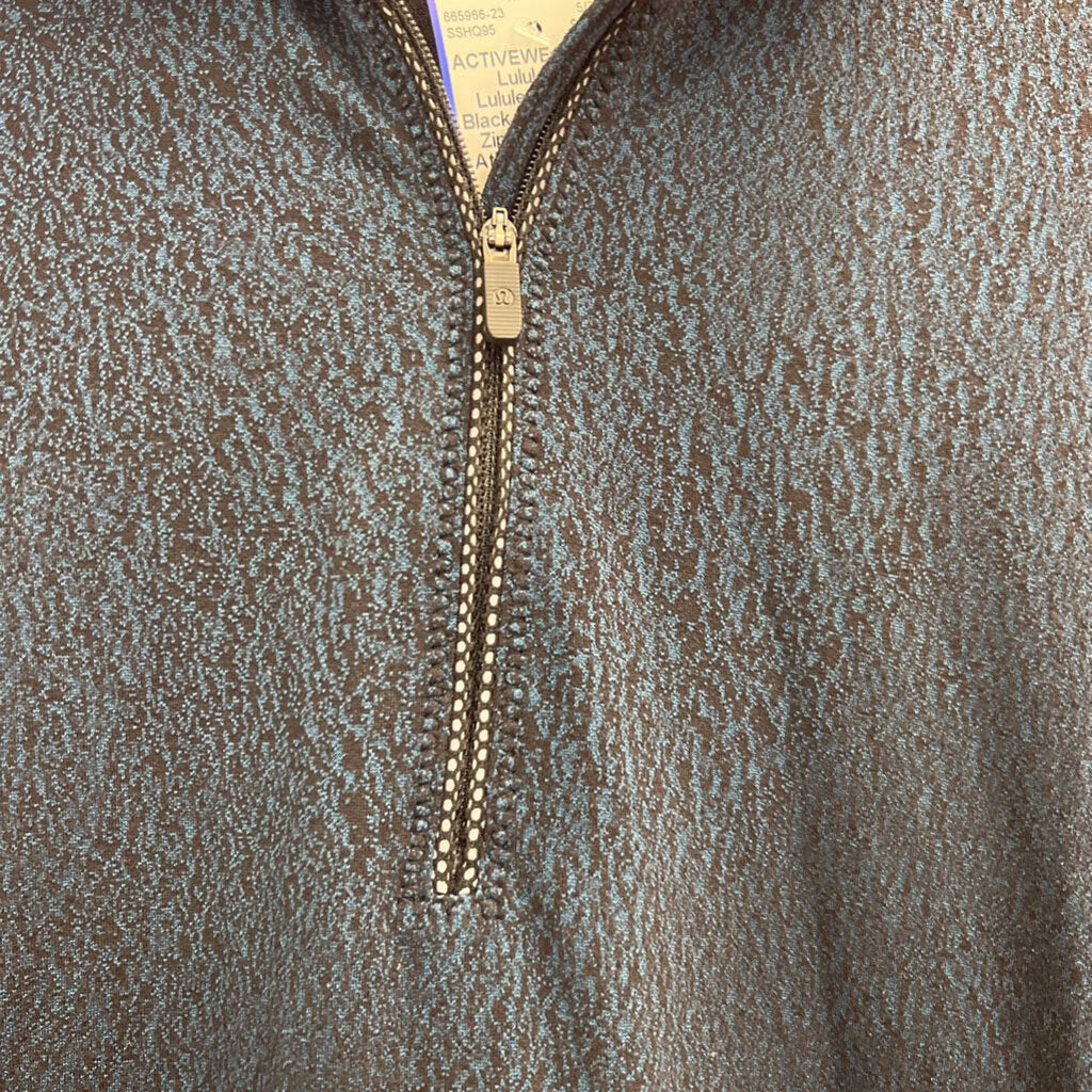 Lululemon Teal/ Black Print Quarter Zip Long Sleeve Athletic Top Small