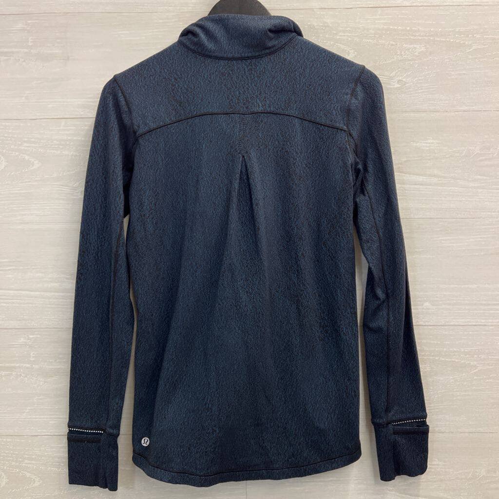 Lululemon Teal/ Black Print Quarter Zip Long Sleeve Athletic Top Small
