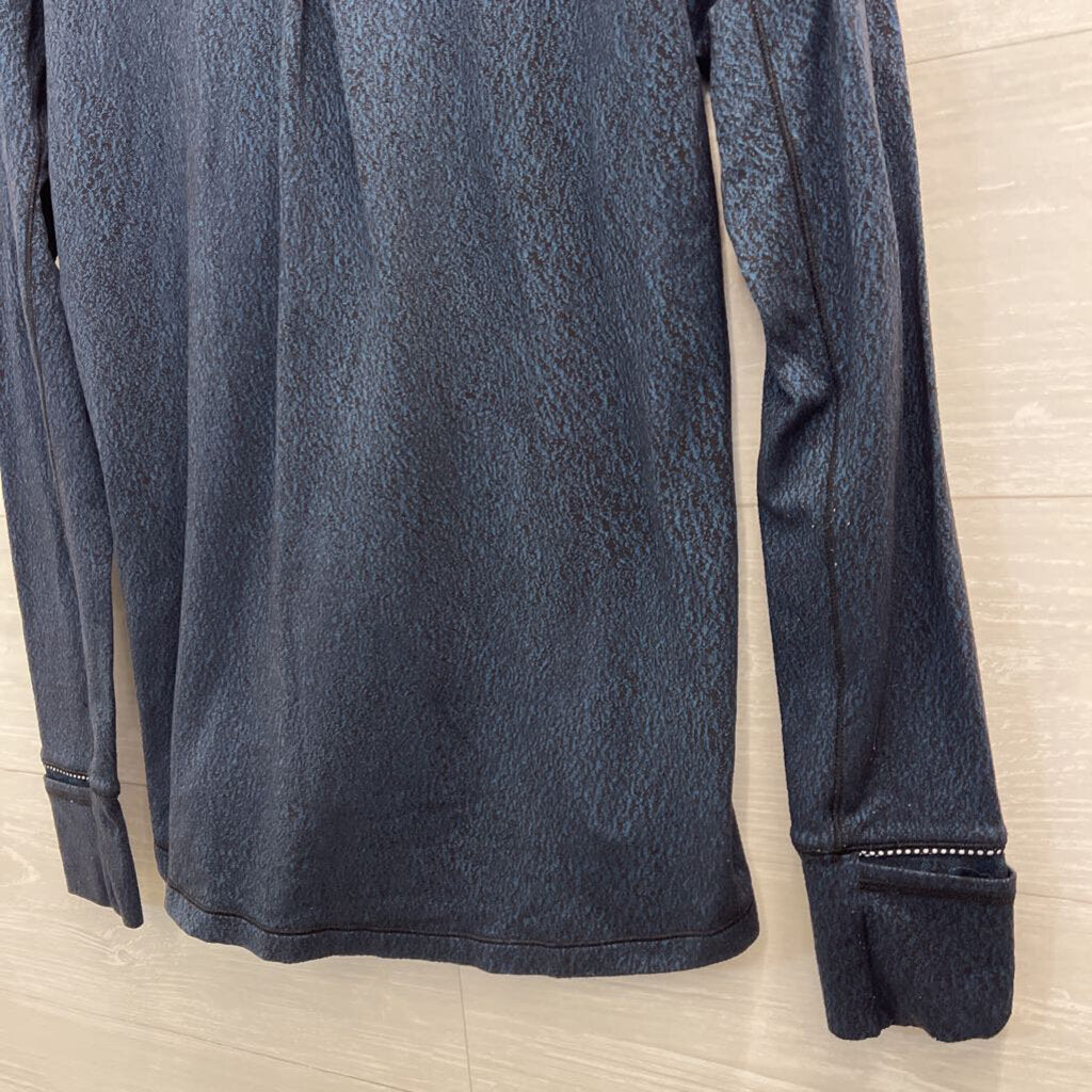 Lululemon Teal/ Black Print Quarter Zip Long Sleeve Athletic Top Small