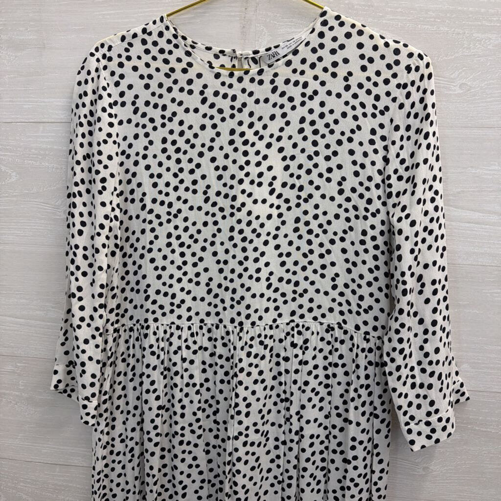 Zara White/ Black Dot Print Long Sleeve Maxi Dress Extra Small