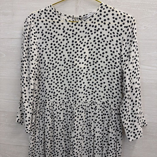 Zara White/ Black Dot Print Long Sleeve Maxi Dress Extra Small