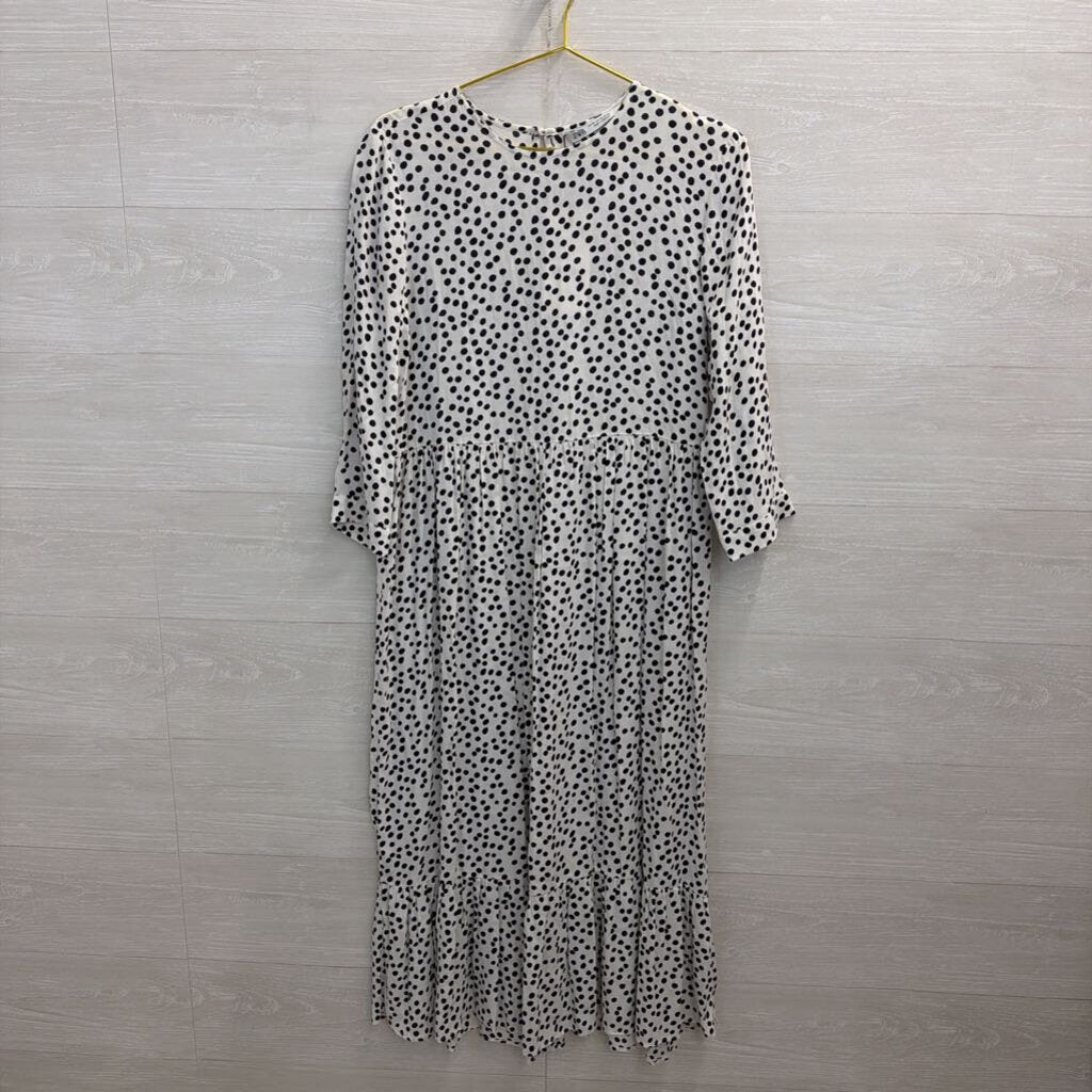 Zara White/ Black Dot Print Long Sleeve Maxi Dress Extra Small