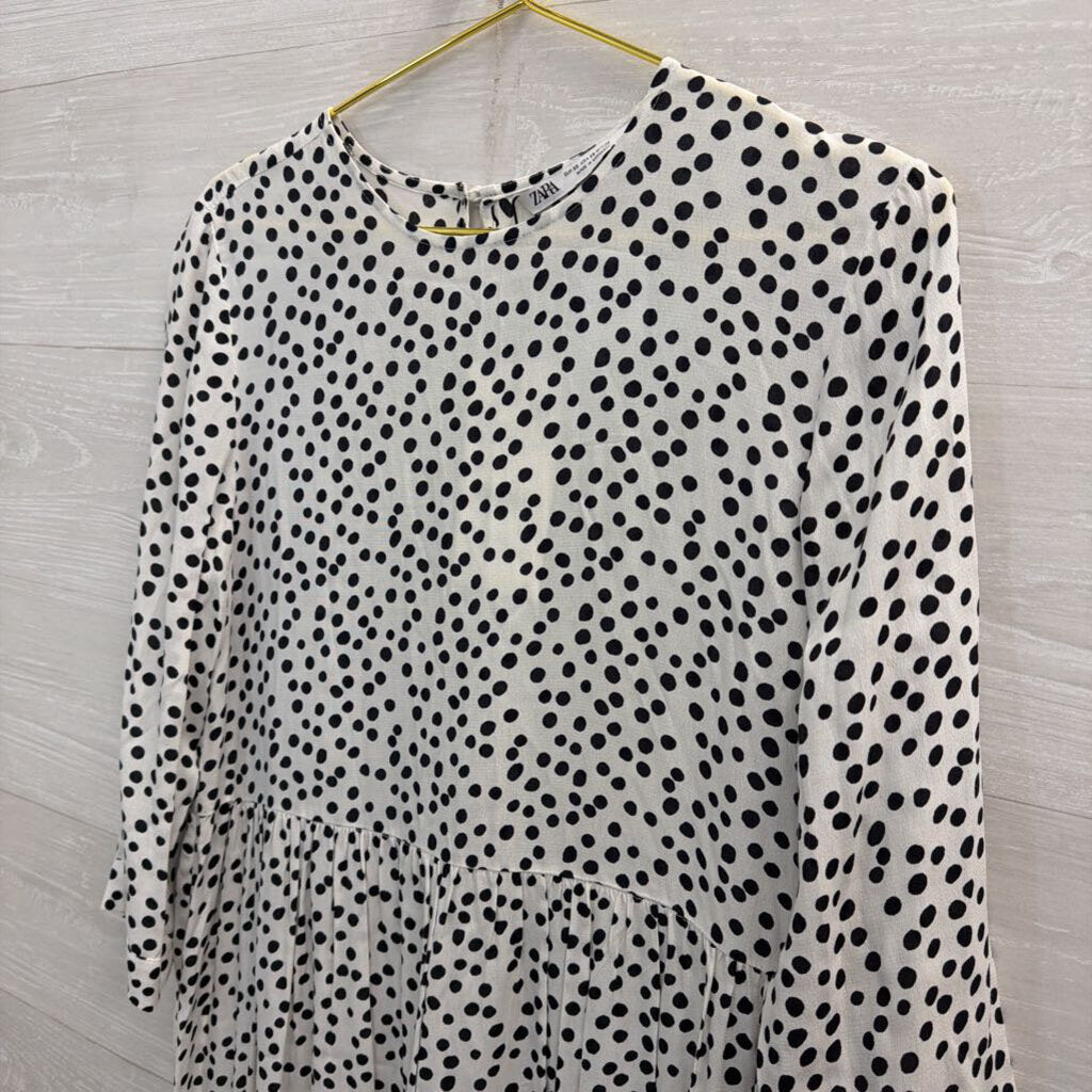 Zara White/ Black Dot Print Long Sleeve Maxi Dress Extra Small