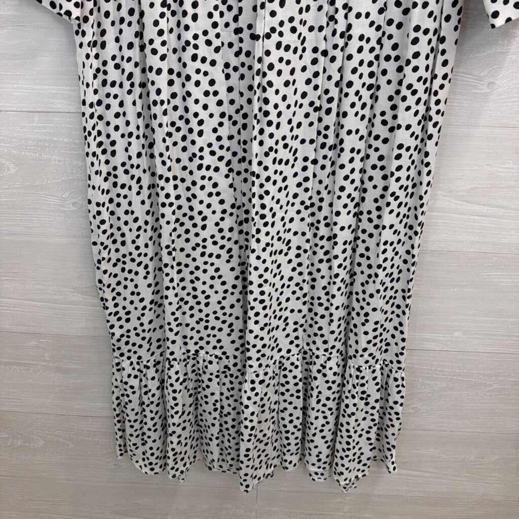 Zara White/ Black Dot Print Long Sleeve Maxi Dress Extra Small