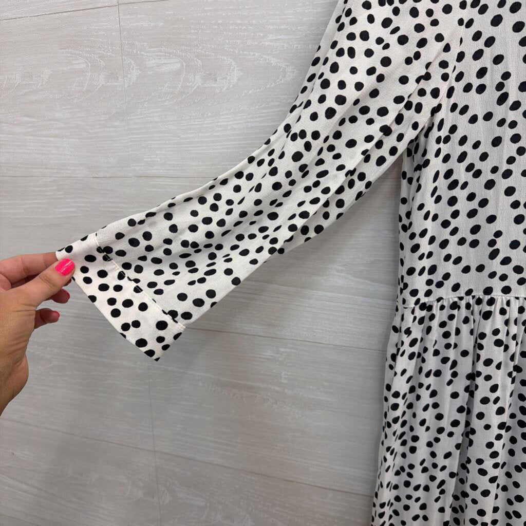 Zara White/ Black Dot Print Long Sleeve Maxi Dress Extra Small