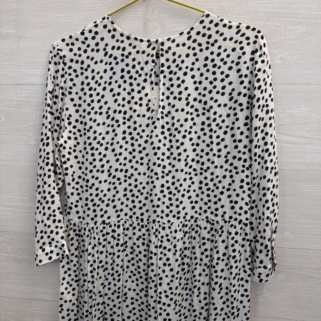 Zara White/ Black Dot Print Long Sleeve Maxi Dress Extra Small