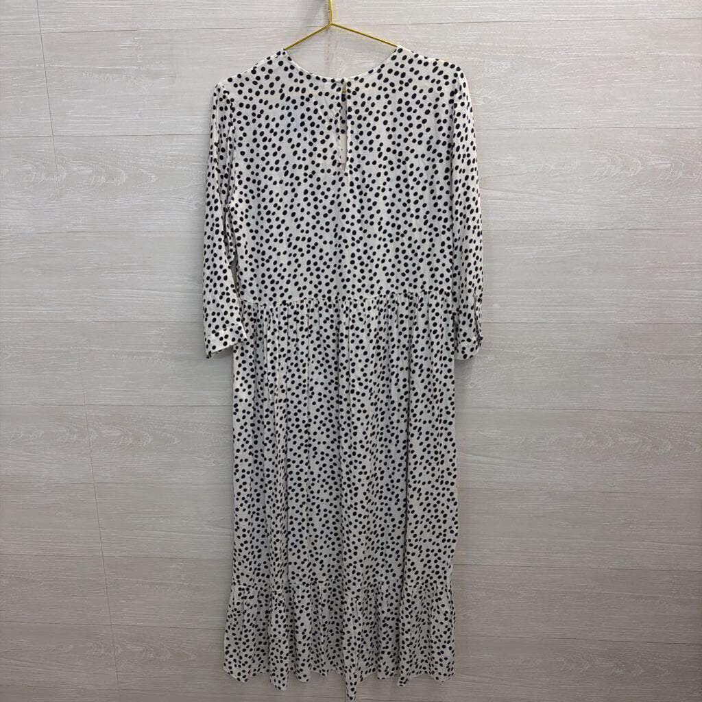 Zara White/ Black Dot Print Long Sleeve Maxi Dress Extra Small