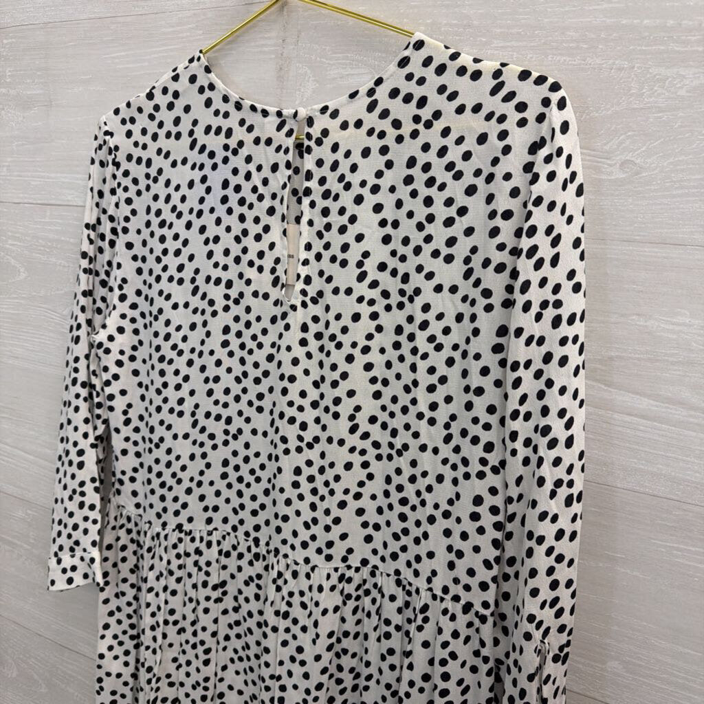 Zara White/ Black Dot Print Long Sleeve Maxi Dress Extra Small