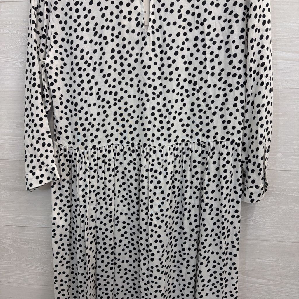 Zara White/ Black Dot Print Long Sleeve Maxi Dress Extra Small