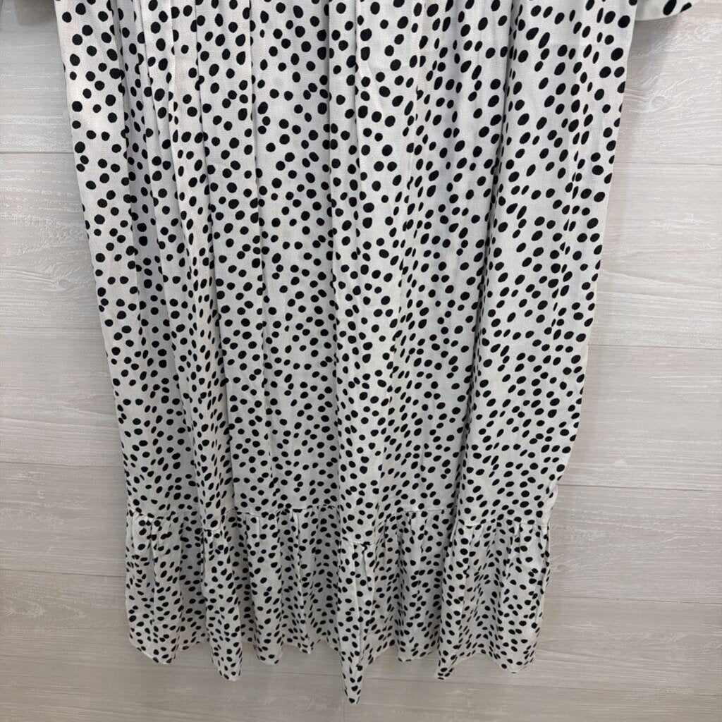 Zara White/ Black Dot Print Long Sleeve Maxi Dress Extra Small