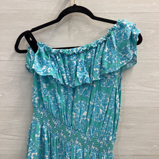 Lilly Pulitzer Blue Print Ruffle One Shoulder Dress Large