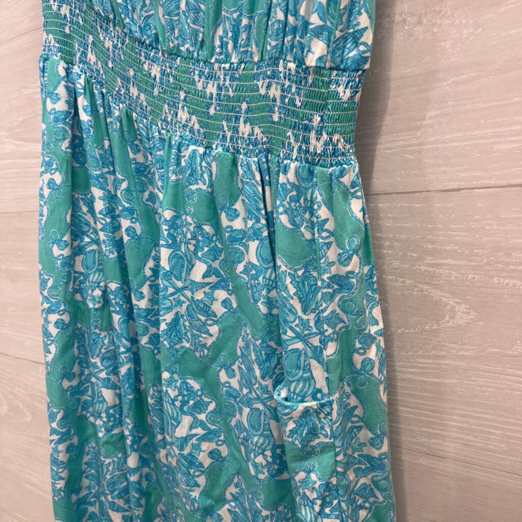 Lilly Pulitzer Blue Print Ruffle One Shoulder Dress Large