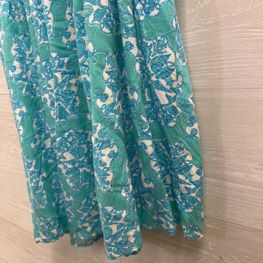 Lilly Pulitzer Blue Print Ruffle One Shoulder Dress Large