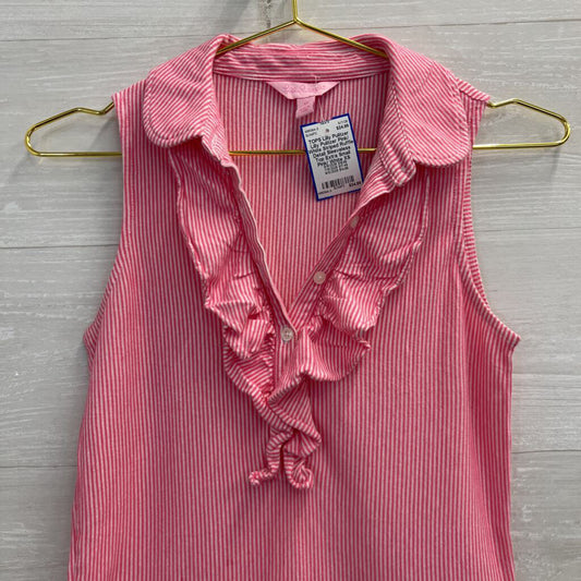 Lilly Pulitzer Pink/ White Striped Ruffle Detail Sleeveless Top Extra Small