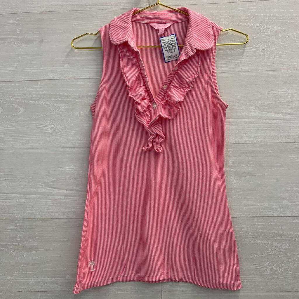 Lilly Pulitzer Pink/ White Striped Ruffle Detail Sleeveless Top Extra Small