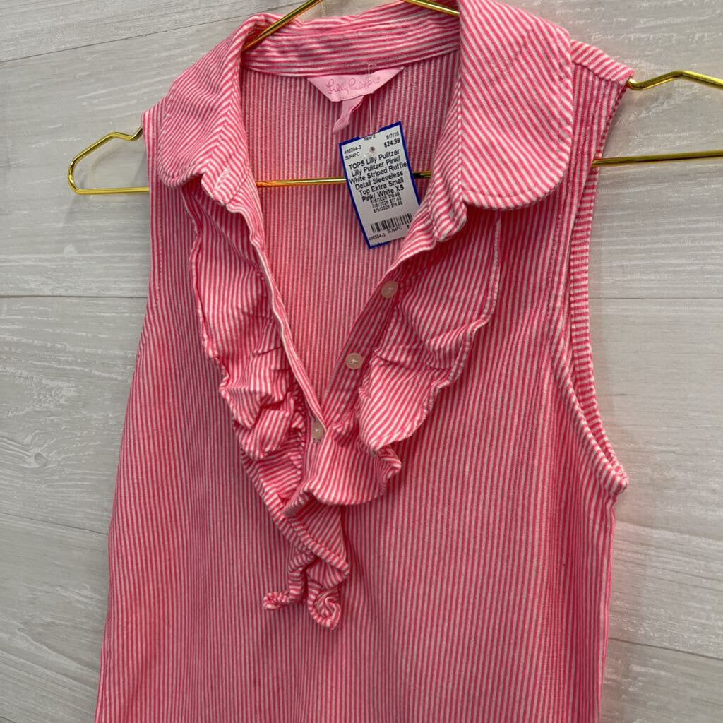 Lilly Pulitzer Pink/ White Striped Ruffle Detail Sleeveless Top Extra Small