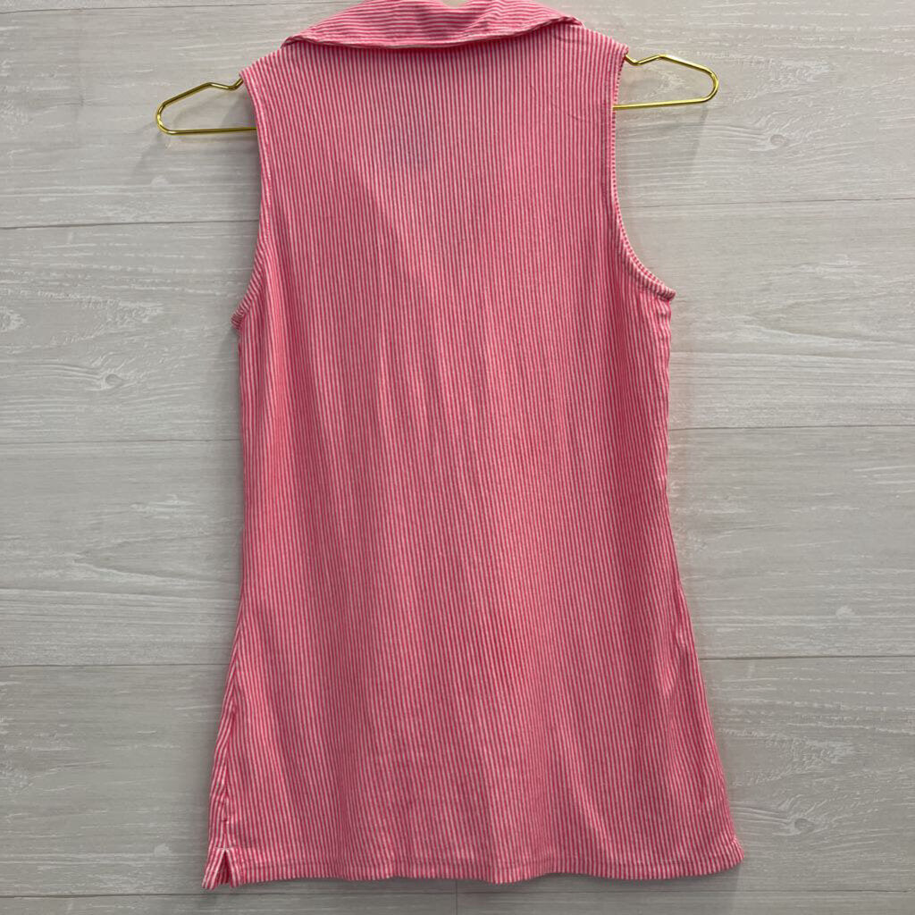 Lilly Pulitzer Pink/ White Striped Ruffle Detail Sleeveless Top Extra Small