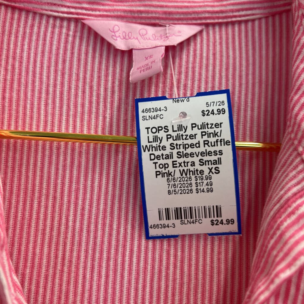 Lilly Pulitzer Pink/ White Striped Ruffle Detail Sleeveless Top Extra Small