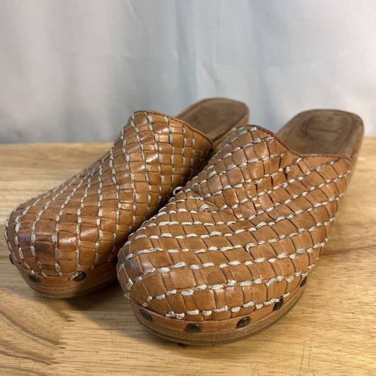 White Mt Brown Woven Leather Clogs 8