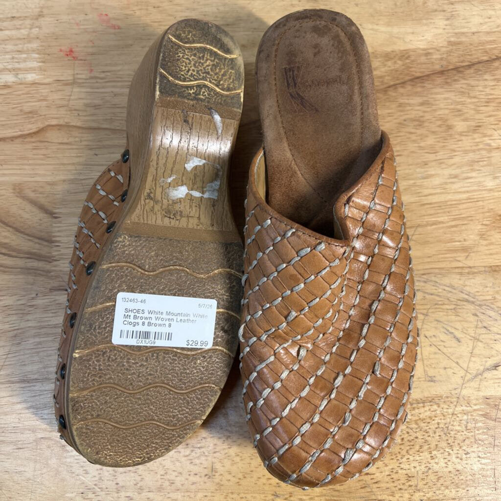 White Mt Brown Woven Leather Clogs 8