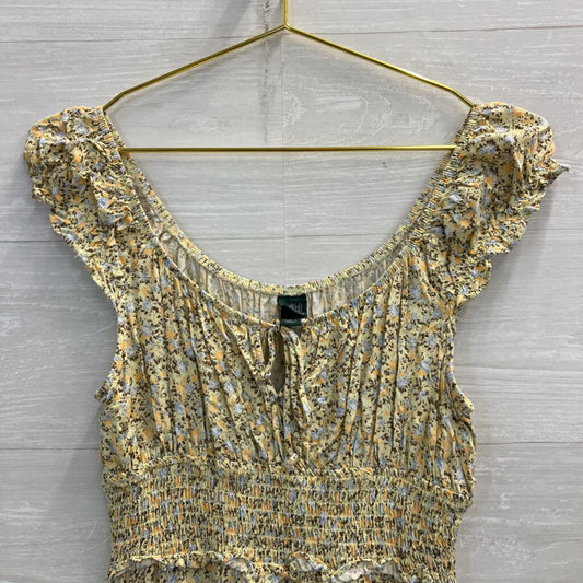 Yellow Floral Print Dress Small