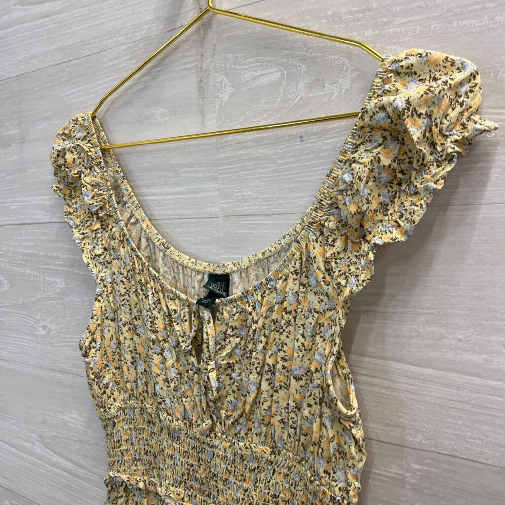 Yellow Floral Print Dress Small