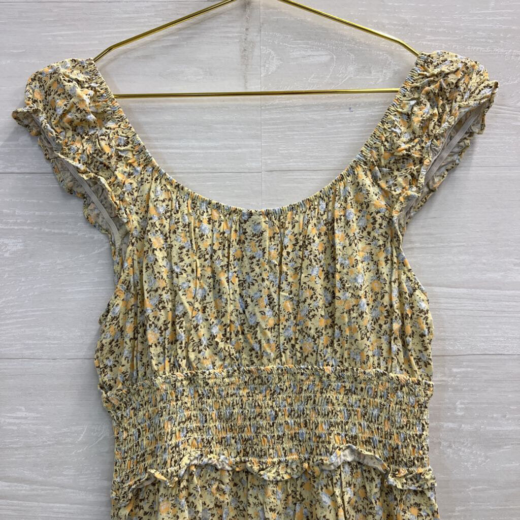 Yellow Floral Print Dress Small