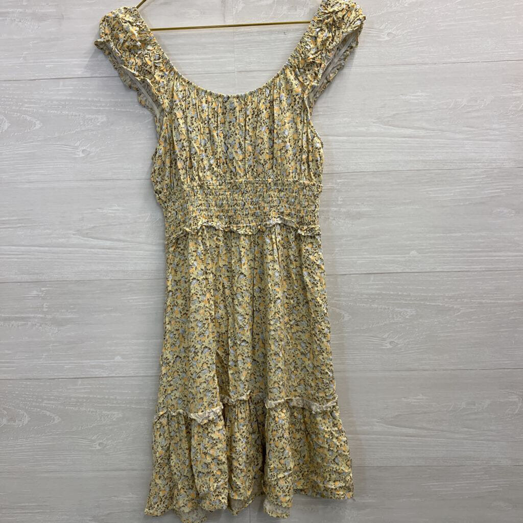 Yellow Floral Print Dress Small